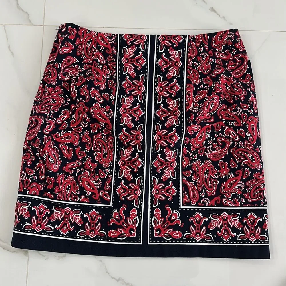 Talbots Skirt Navy/Red/White Paisley Print. Size 10